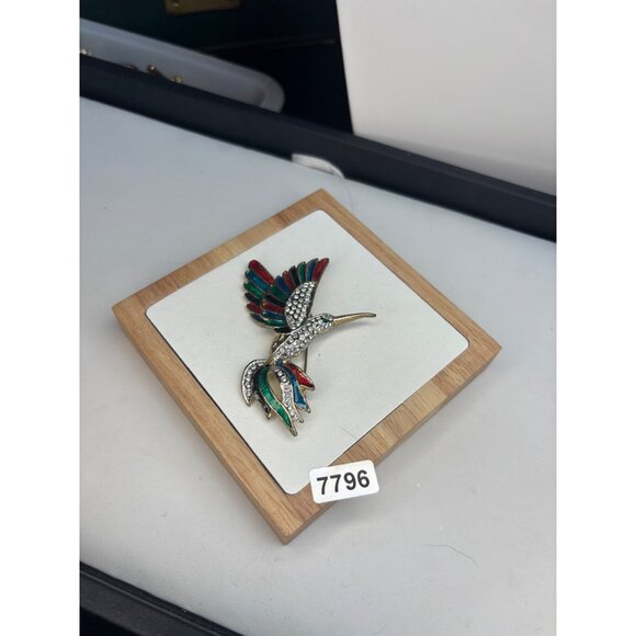 Colorful Hummingbird Brooch Pin With Rhinestones & Enamel Finish - Picture 3 of 9